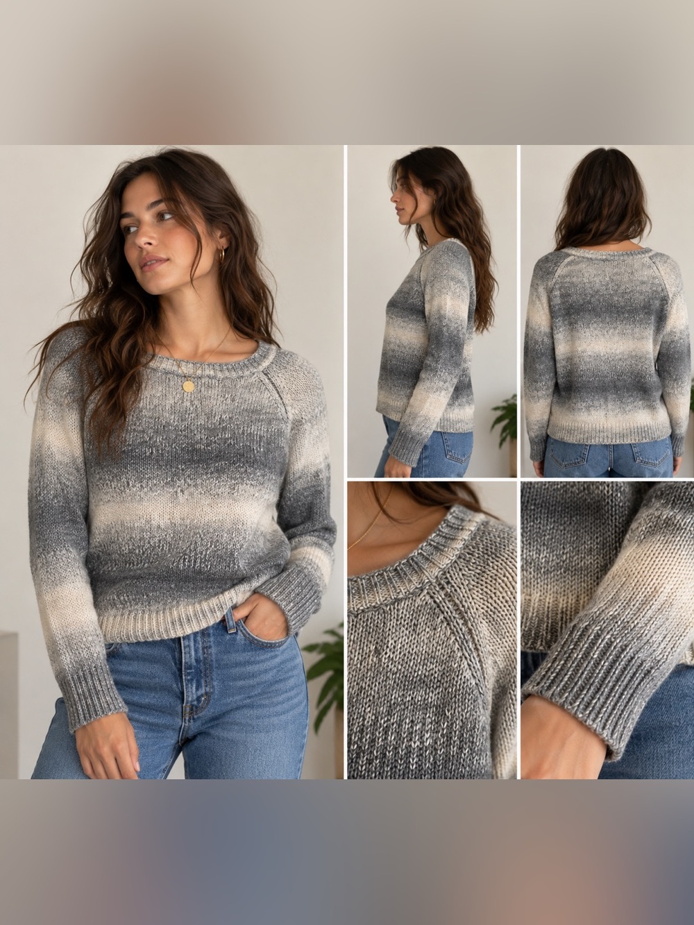 Rewind Ombre Gray & Cream Crewneck Sweater